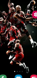 Mobile wallpaper of dynamic basketball players in action.