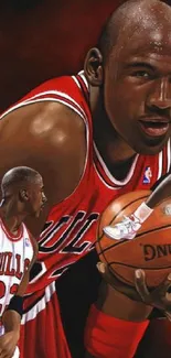 Dynamic basketball players in action artwork wallpaper.