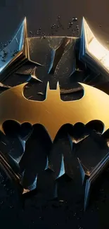 Dynamic Batman emblem on dark background for mobile wallpaper.