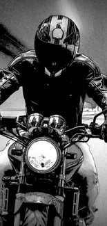 Black and white biker riding in a tunnel on a motorcycle.