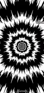 Dynamic black and white spiral pattern wallpaper with striking design.