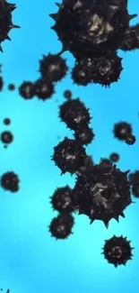 Black spiked spheres on a blue background.