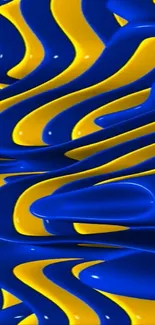 Blue and yellow dynamic wave pattern mobile wallpaper.
