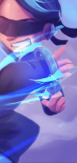 Anime character wielding blue energy in dynamic pose.