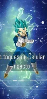 Anime character with blue energy and text 'No toques mi Celular Insecto'.