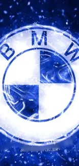 Blue-themed dynamic BMW logo wallpaper for mobile.