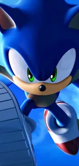 High-energy blue hedgehog in action pose wallpaper.