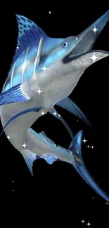 Animated blue marlin on black background.