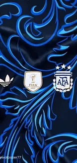 Navy blue wallpaper with FIFA, Adidas, and AFA logos in dynamic pattern.
