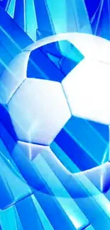 Blue soccer-themed wallpaper with geometric design.