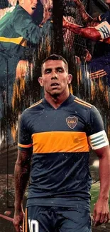 Boca Juniors player in action on vibrant wallpaper.