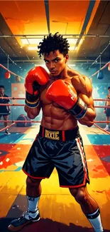 Dynamic boxer training in colorful ring wallpaper.