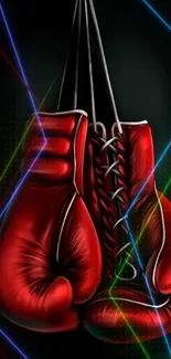 Red boxing gloves with neon lights on a dark mobile wallpaper.