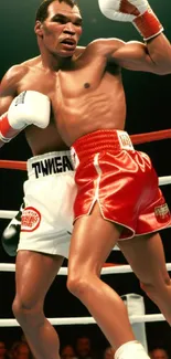 Two boxers battling fiercely in the ring, showcasing intense competition.