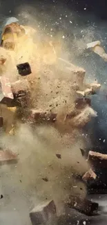 Dynamic brick explosion and dust artistic wallpaper.