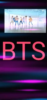 Vibrant BTS wallpaper with a pink and blue gradient design.