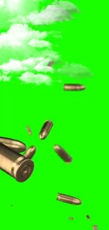 Wallpaper with floating bullets and bright green sky background.