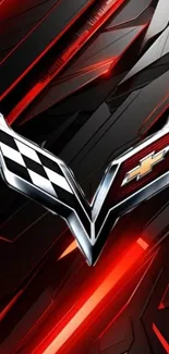 Dynamic car emblem with red and black sleek design.