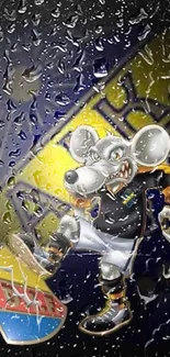 Cartoon mouse in action on vibrant wallpaper