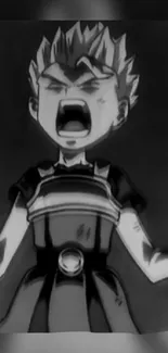 Black and white anime character expressing strong emotion.