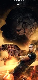 Cheetah-themed football mobile wallpaper with dynamic design elements.