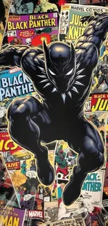 Superhero on comic book collage wallpaper.