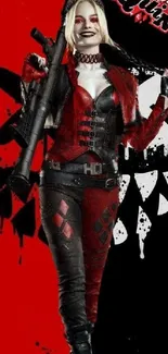 Dynamic comic character with red and black color theme on mobile wallpaper.