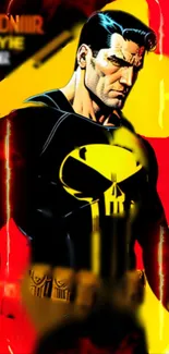 Dynamic comic hero with vivid yellow and red colors, perfect for mobile wallpaper.