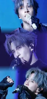 Concert performer mobile wallpaper with vivid blue tones and dynamic stage presence.