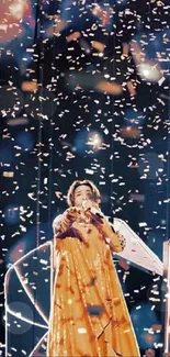 Confetti falling on vibrant stage performance scene.