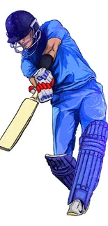 Cricket batsman in blue uniform playing a shot on white background.