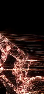 Dynamic cycling light art with neon lines on black background.