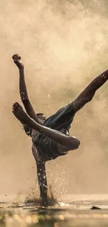 Dancer in mid-air surrounded by mist.