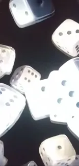 Floating white dice on dark background.