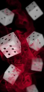 Floating dice with red smoke background.