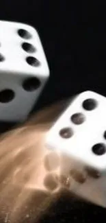 Dynamic dice rolling on a black background, creating a sense of motion and excitement.