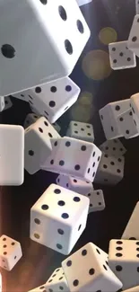 A dynamic wallpaper featuring scattered dice with a dark background.