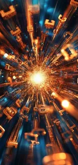 Abstract digital explosion with glowing symbols on a vibrant background.