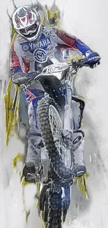 Vibrant motocross rider in action on dirt bike, showcasing dynamic movement.