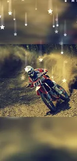 Dirt bike racing under a starry sky wallpaper.