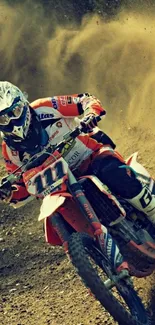 Motocross rider on a dirt track, capturing high-speed excitement.