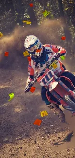 Motocross racer in action on dirt track wallpaper.