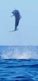 Dynamic image of a dolphin jumping over the ocean waves on a sunny day.