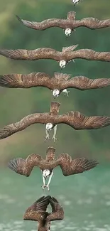 Eagle mid-dive sequence over water, capturing a stunning natural moment.