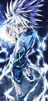 Anime character with electric blue and white lightning background.