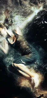 Woman in athletic pose with light effects, dynamic wallpaper.