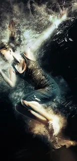 Energy-filled wallpaper of athlete in dynamic motion against a dark background.