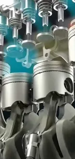 Close-up of dynamic engine pistons in motion.