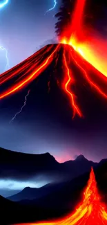 Vibrant wallpaper of volcanic eruption with lightning.