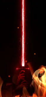 Fiery red energy sword with vivid flames.